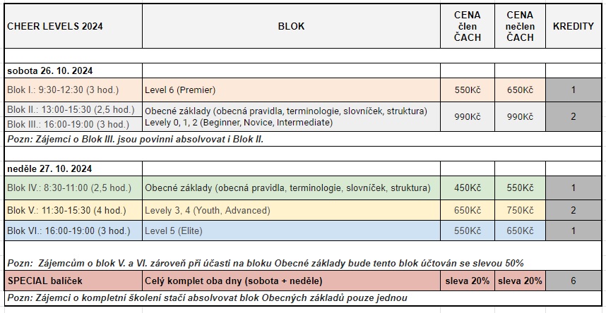 CHEER LEVELS 2024 ceny